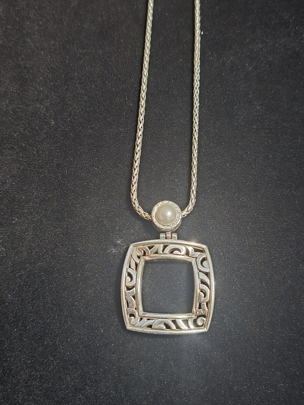 Retired Brighton Deco Pearl Square Scroll Pendant Necklace
